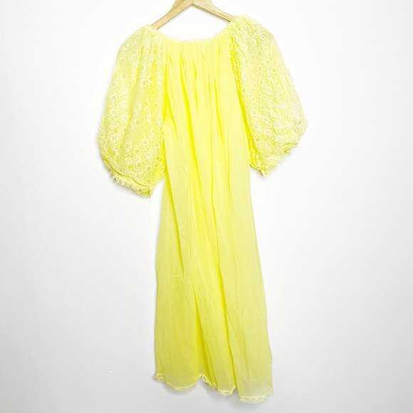 VINTAGE 50s GMC Sheer Peignoir Robe lace chiffon puff sleeves WOMENS M L - Picture 5 of 6